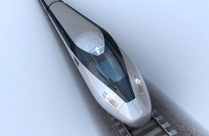 Computer-generated visuals of a high speed train. HS2. For editorial usage only.