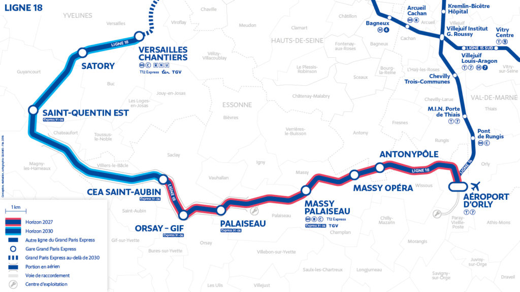 Grand Paris Express ligne 18 carte mise à jour suite aux arbitrages gouvernementaux de fevrier 2018
