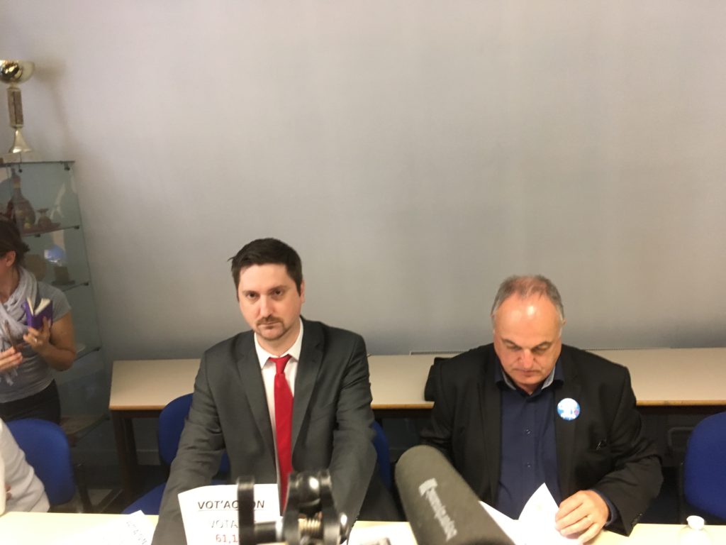 Laurent Brun, secrétaire général de la CGT-Cheminots, et Roger Dillenseger, secrétaire général de l'UNSA Ferroviaire