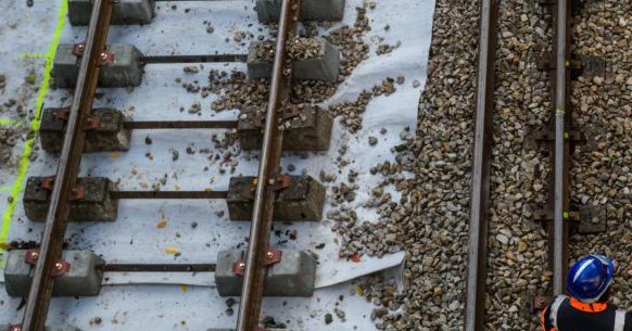 Visite de chantier de renovation de la ligne GRANVILLE PARIS le 14 Octobre 2015. Travaux au niveau du Mesnil St Martin d'Ecublei.