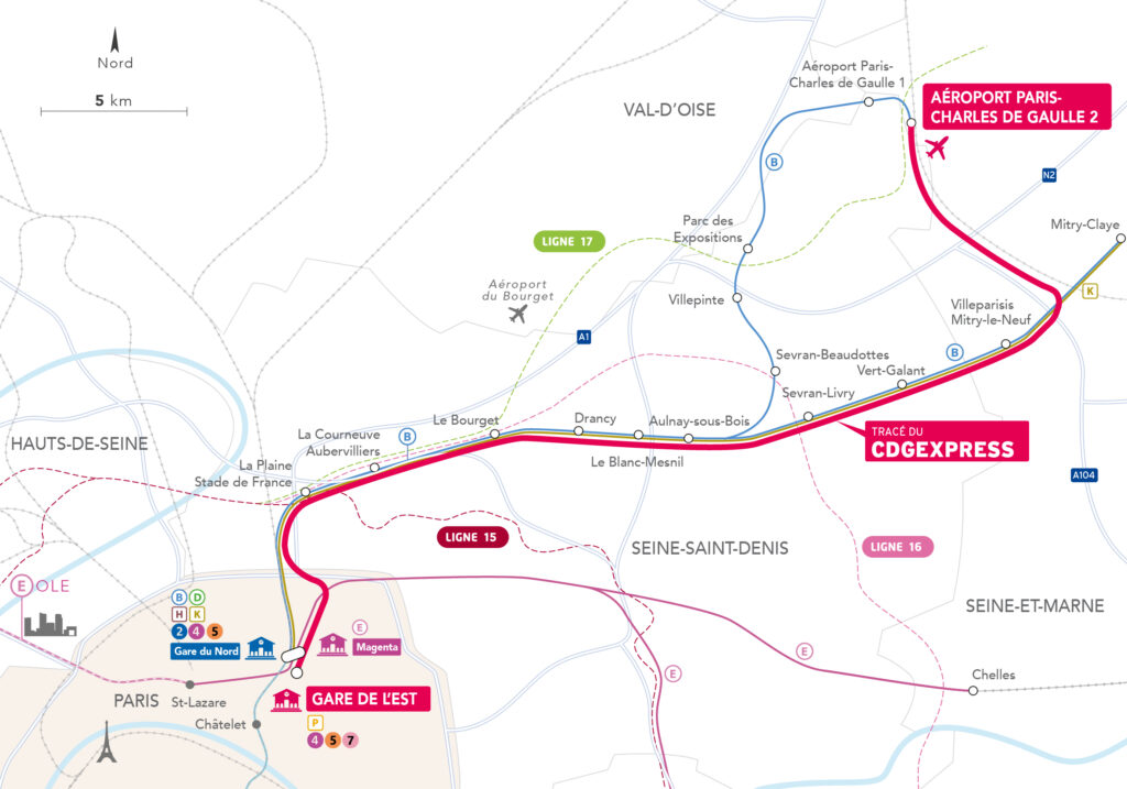 Tracé CDG Express mise à jour en 2025