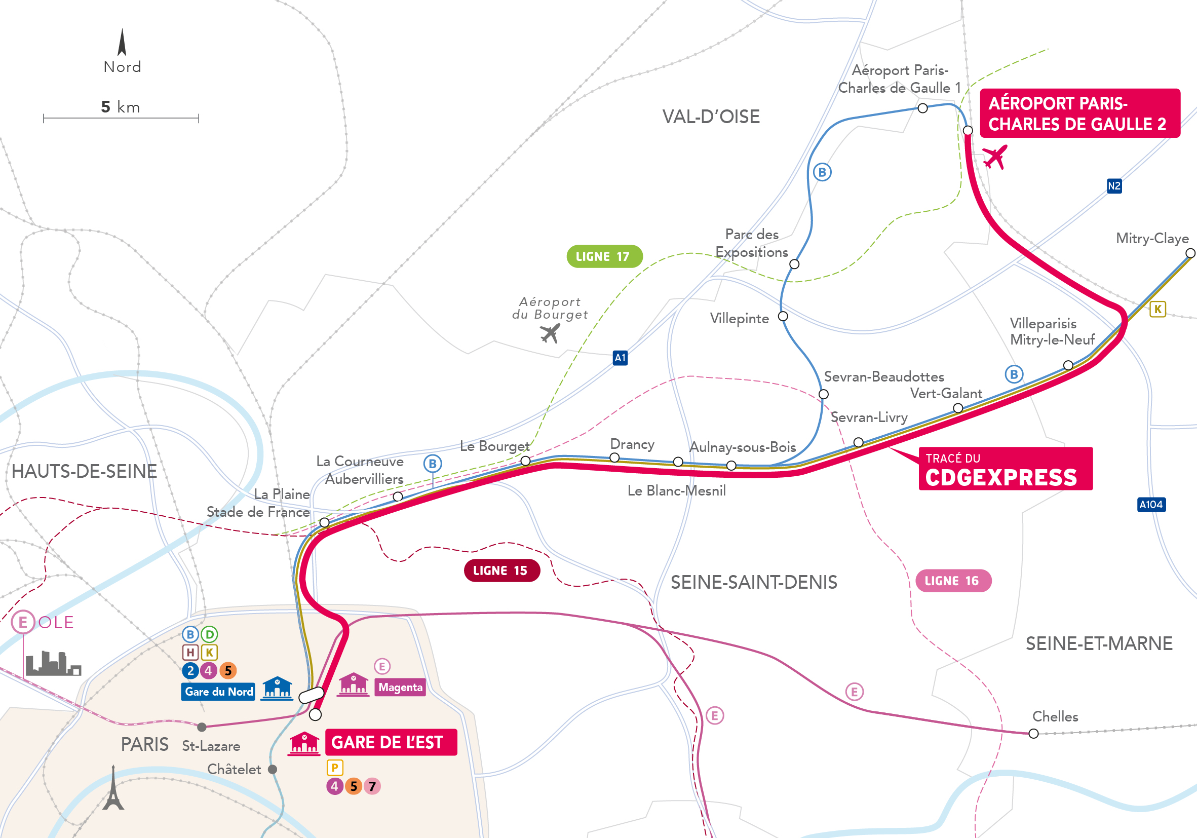 Tracé CDG Express mise à jour en 2025