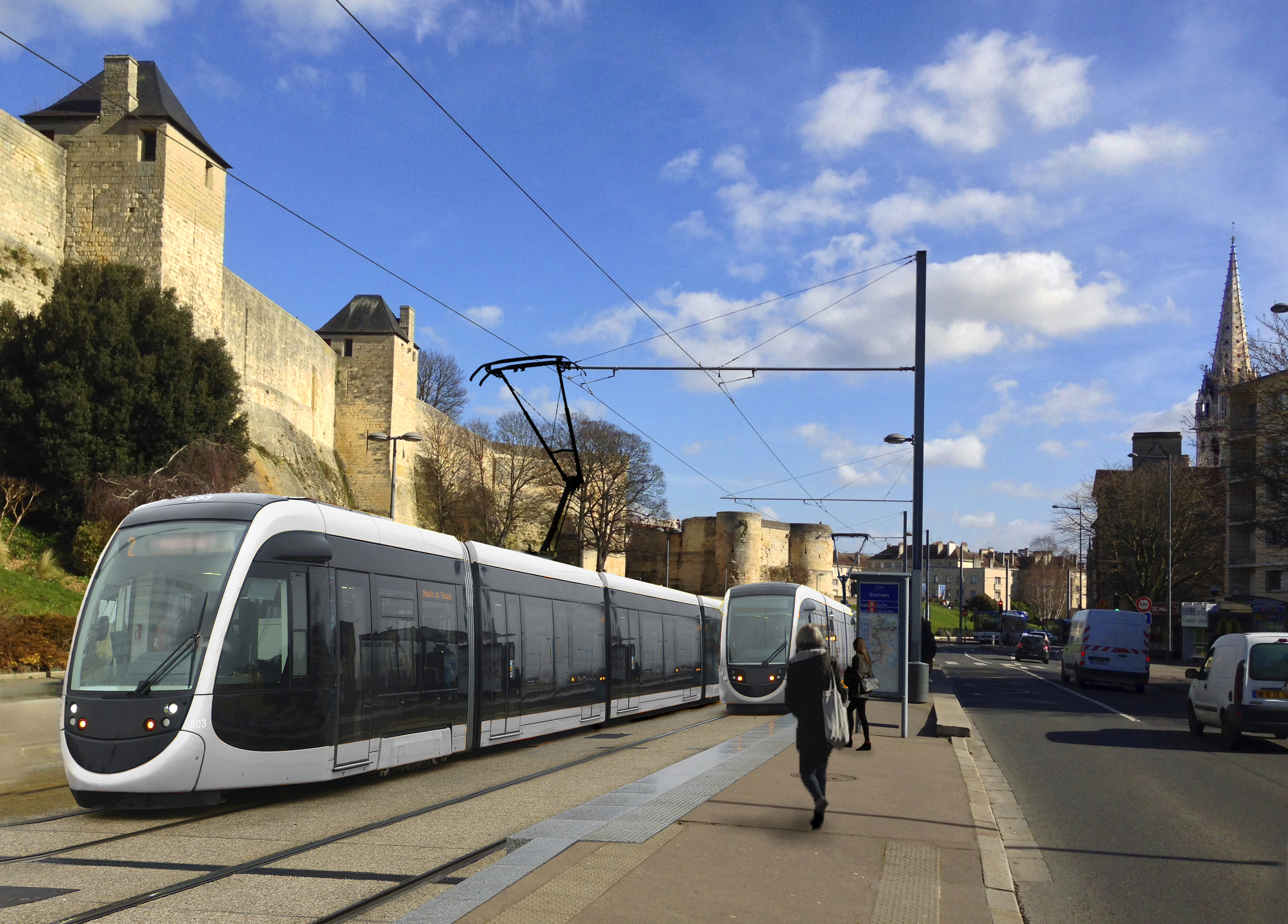 Vue d'artiste du futur tramway de Caen