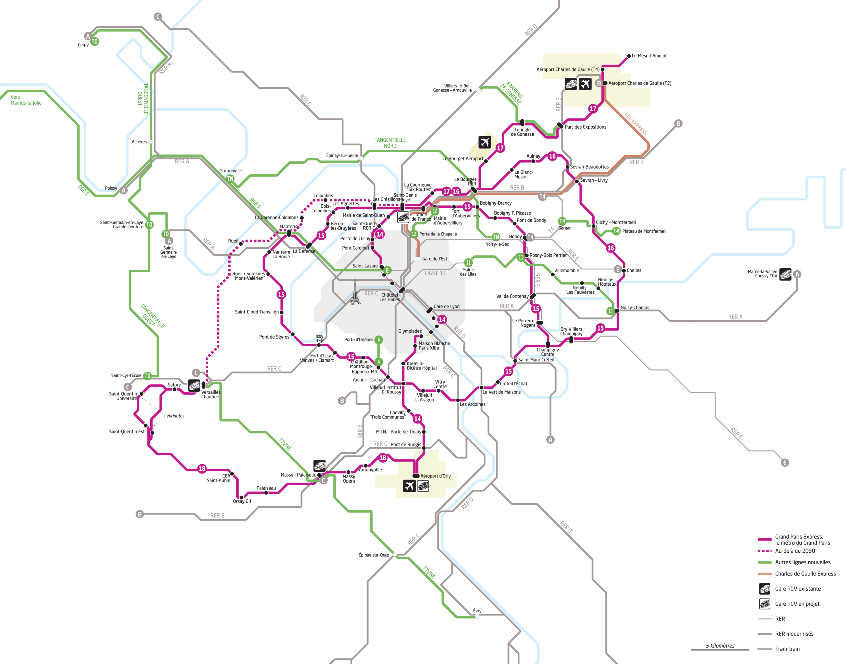 Societe du Grand Paris, carte equipements et interconnexions.