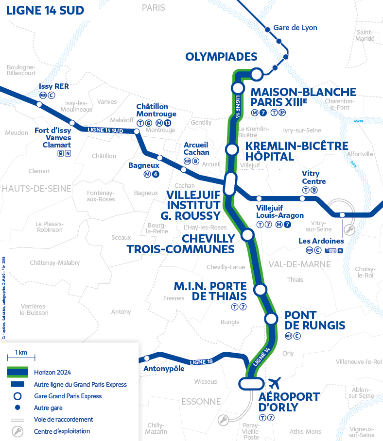 carte ligne 14 Sud mise a jour suite aux arbitrages gouvernementaux de fevrier 2018