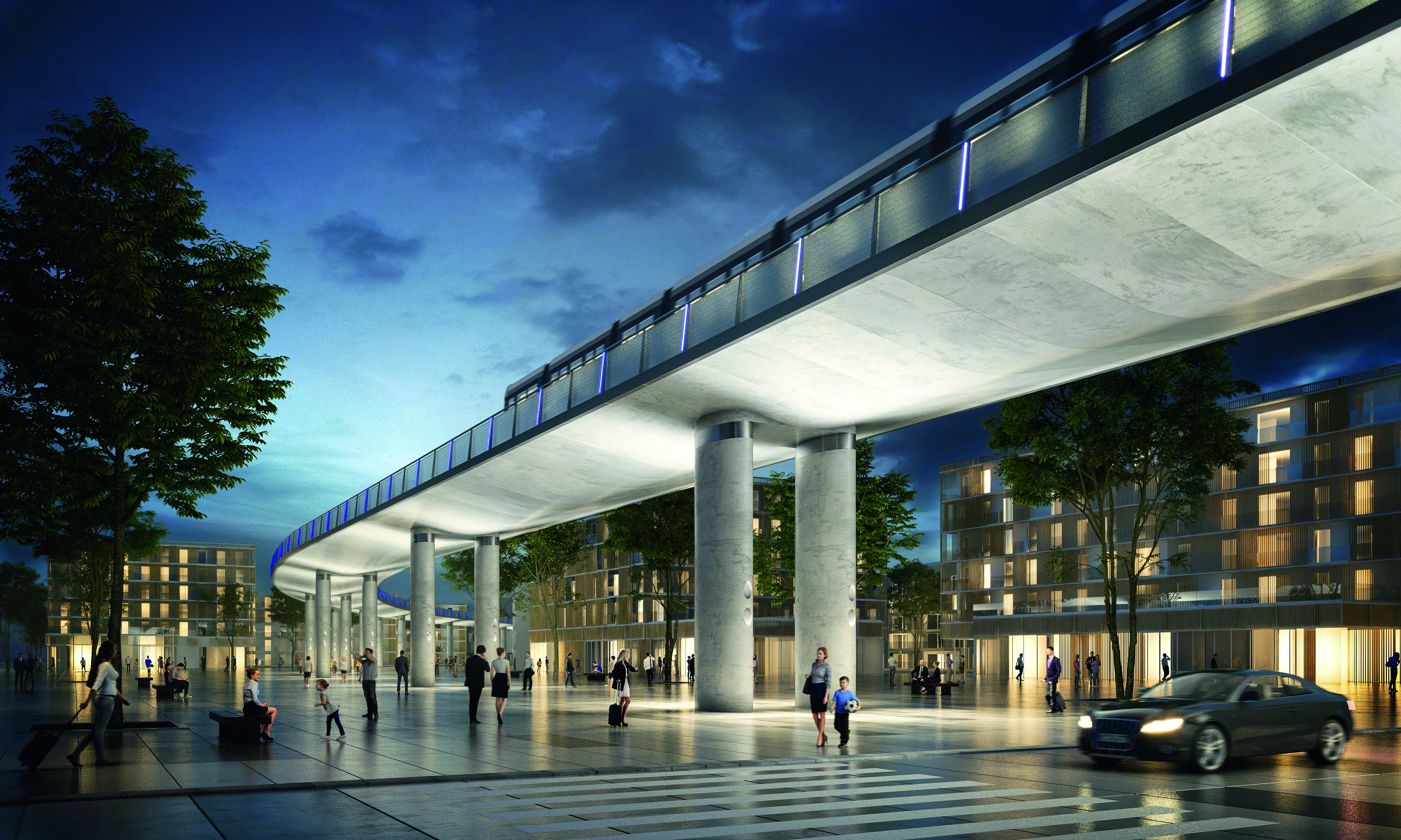 Parmi les pistes proposées par la SGP : la mise au sol du tracé (actuellement en viaduc) entre Saclay et Saint-Quentin en Yvelines.