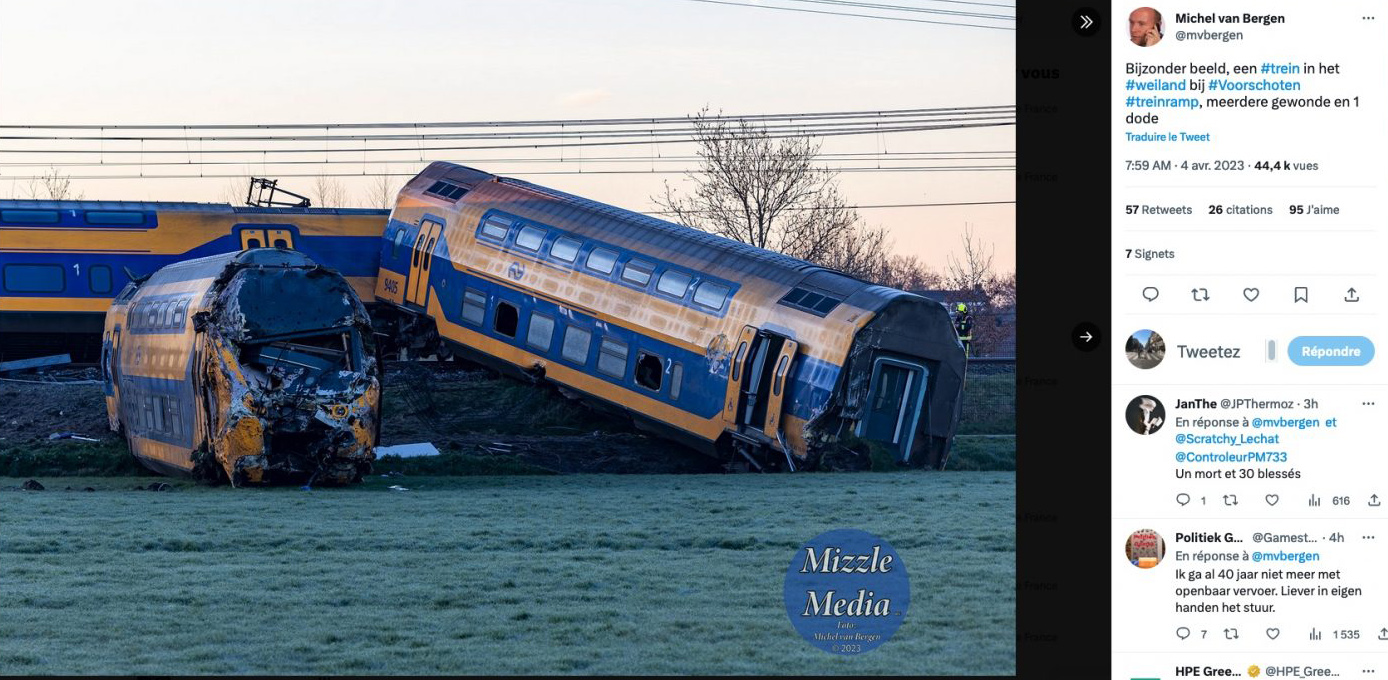 Un mort et une trentaine de blessés lors d&rsquo;un déraillement de train aux Pays-Bas