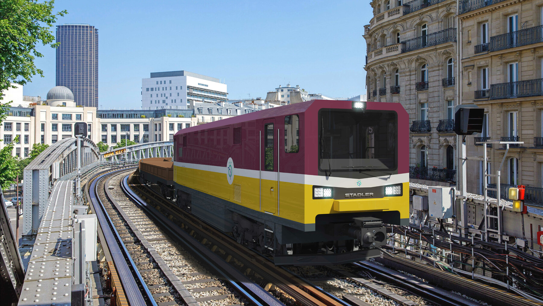Tracteur Stadler pour trains de travaux RATP sur le métro parisien.